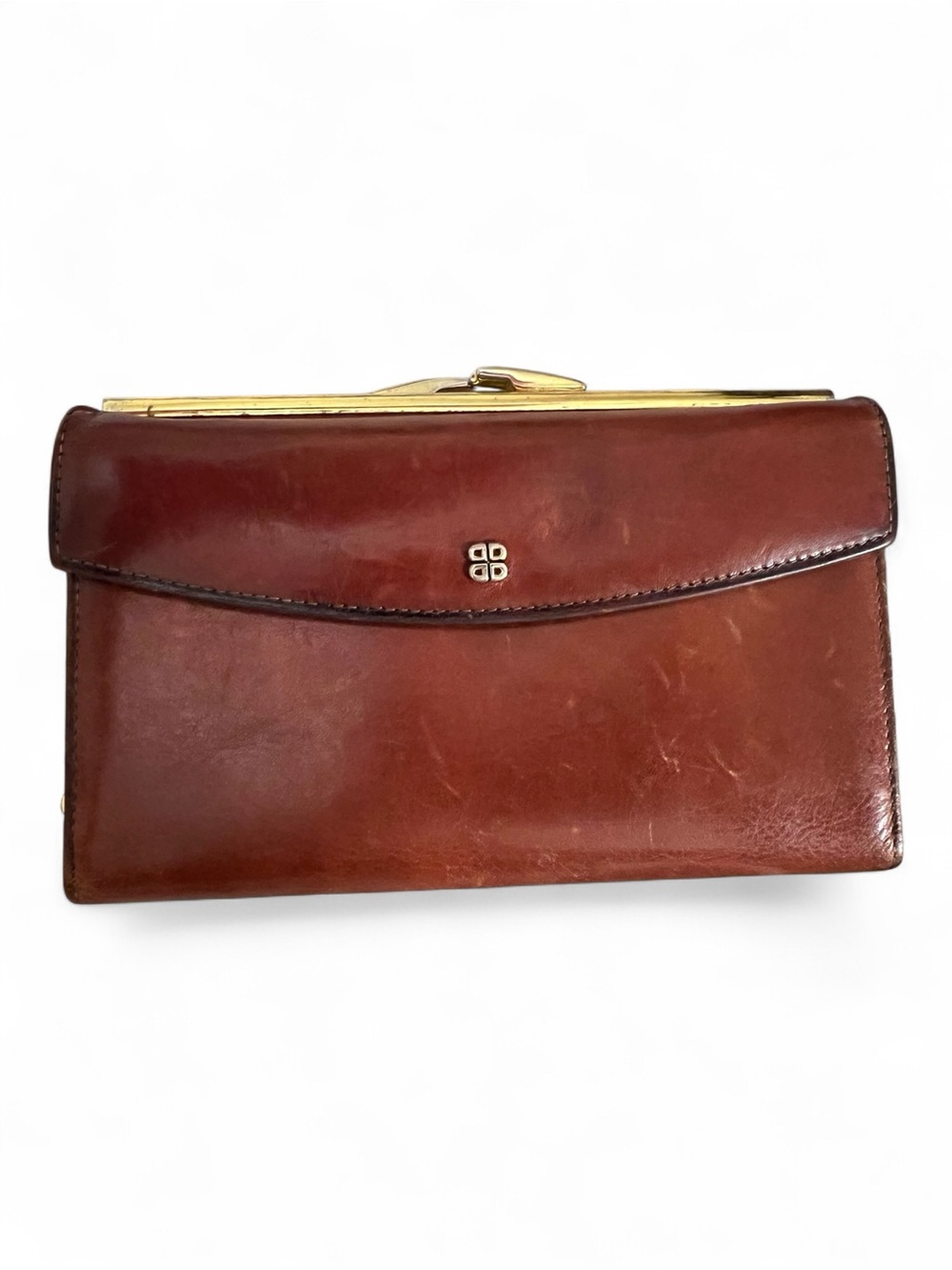 Bosca Vintage Hand-Stained Leather Checkbook Clutch & Kiss-Lock Wallet
